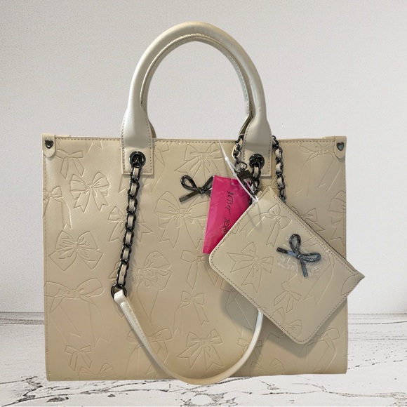 Betsey Johnson Handbags - Betsy Johnson XOKiara2 Embossed Bow Tote & Wristlet NWT